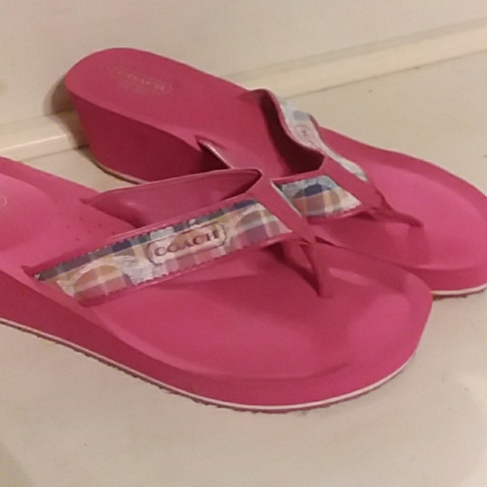 Coach Heeled Plush Flip Flops